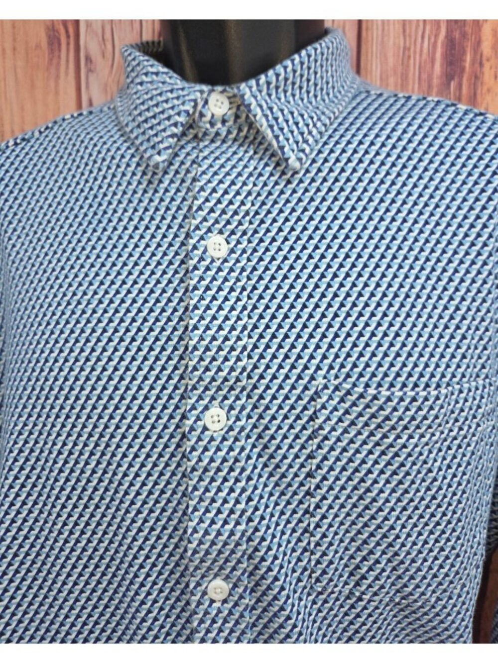 Johnston & Murphy Flex Blue Geometric Long Sleeve Shirt Medium - Picture 3 of 7